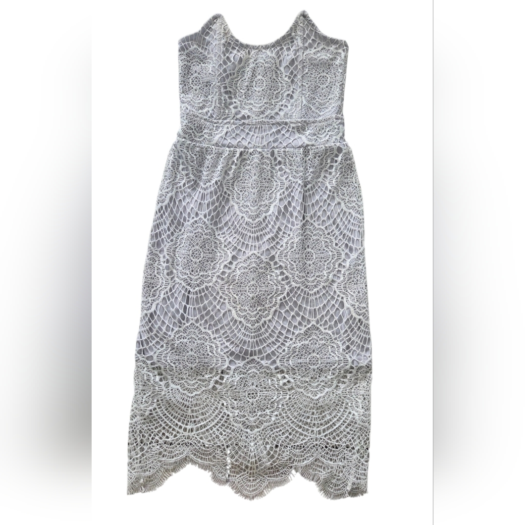 For Love & Lemons Lace Overlay Strapless Mini Dress Xs Corset Light Gray Crochet